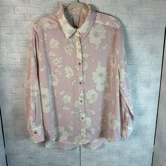 Joie floral blouse soft satin long sleeve button up lavender cream feminine - Picture 1 of 11